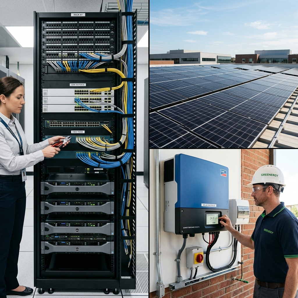 Server wires and solar power inverter setup